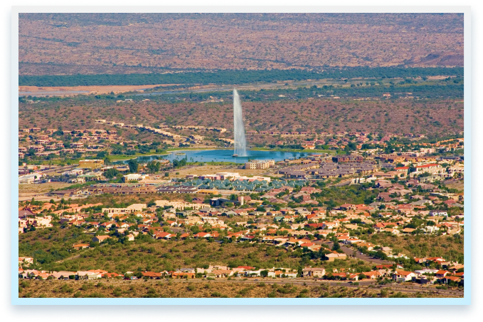aerial view of the fountain in Fountain Hills, AZ